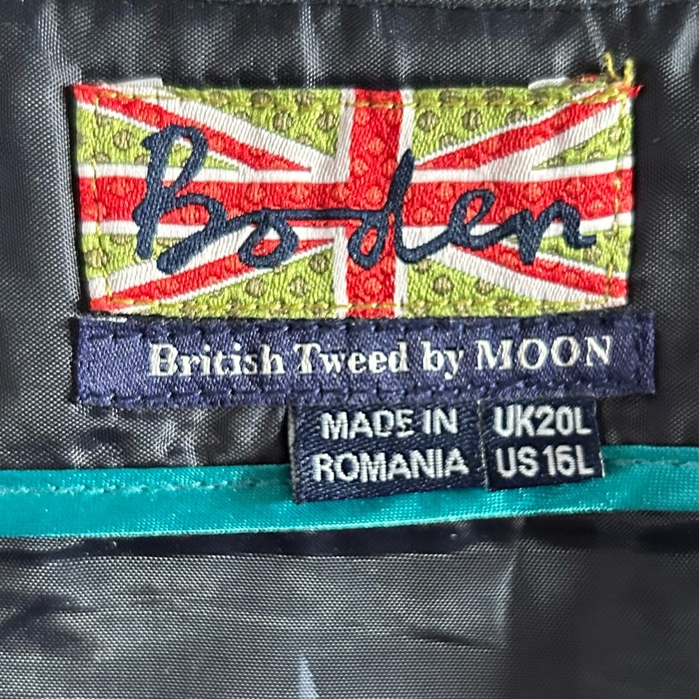 Boden British Tweed Moon Wool Navy Blue Tan Plaid Side Zip Pencil Skirt size 16L - Picture 6 of 8